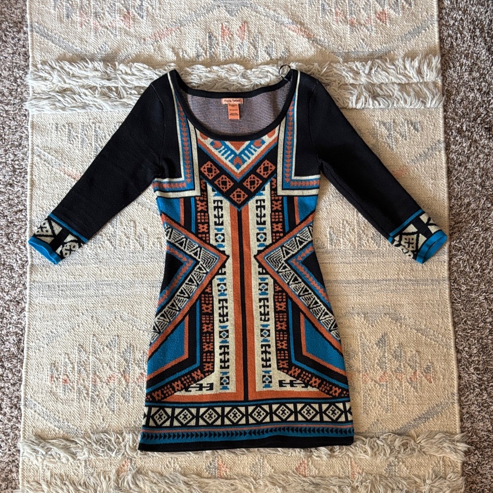 Southwest Patterned Black, Blue, and Orange Dress